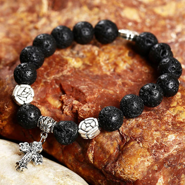 Bracciale con simbolo della croce in pietra naturale 