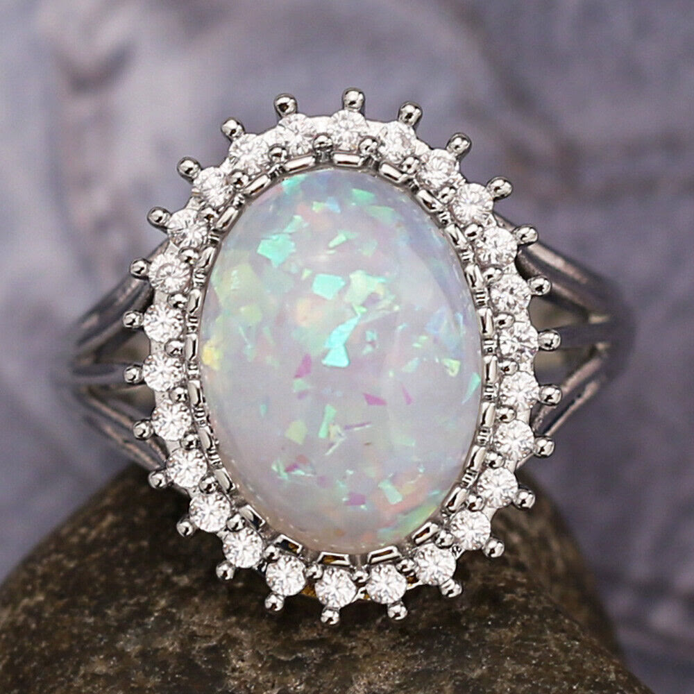 Anello nuziale ovale in opale bianco Olivenorma 