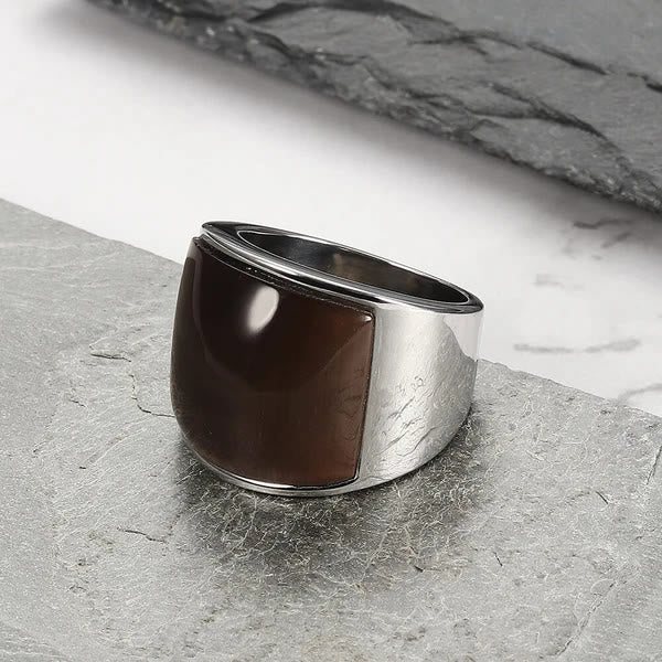 Anello in acciaio al titanio con pietra preziosa naturale Olivenorma