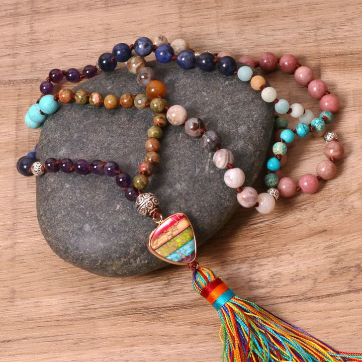 Olivenorma Splendido ciondolo Mala con triangolo chakra in pietre naturali