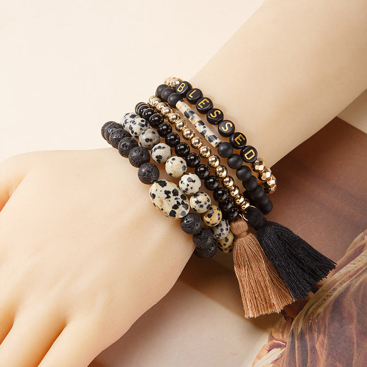 Olivenorma Set di 6 bracciali in cristallo naturale inciso