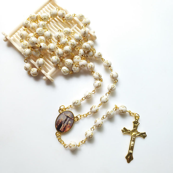 Collana rosario con perline a croce in acrilico bronzato Olivenorma 