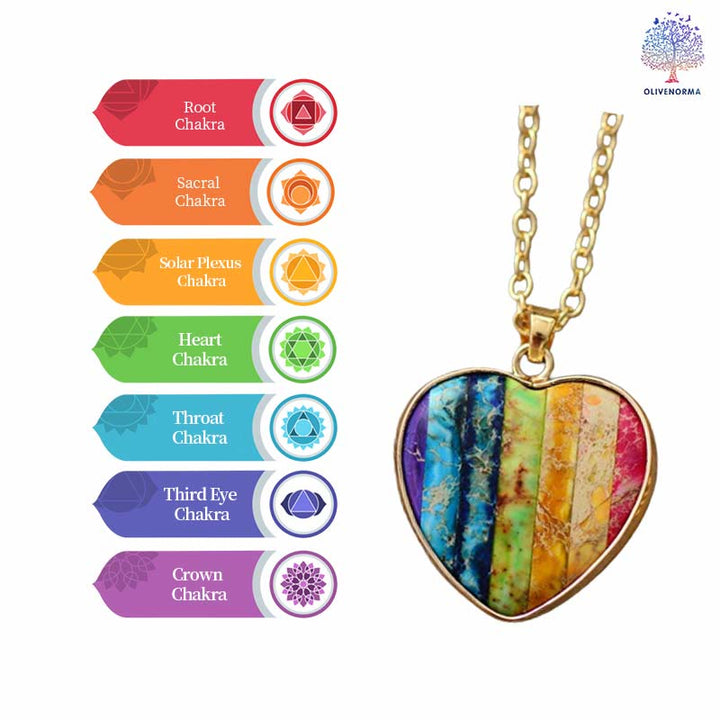 Collana con ciondolo a forma di cuore con 7 chakra Olivenorma