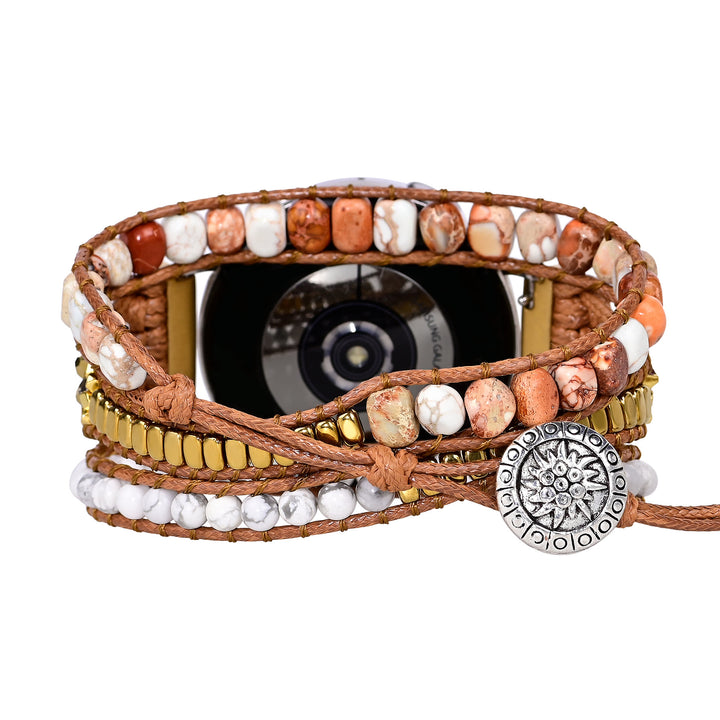 Olivenorma Braccialetto Samsung con cinturino intrecciato con perline turchesi bianche 