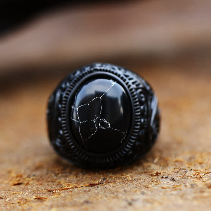 Anello in acciaio inossidabile turchese nero Olivenorma