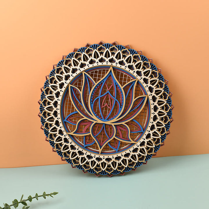 Olivenorma Lotus Mandala Decorazione murale in legno con incisione 3D