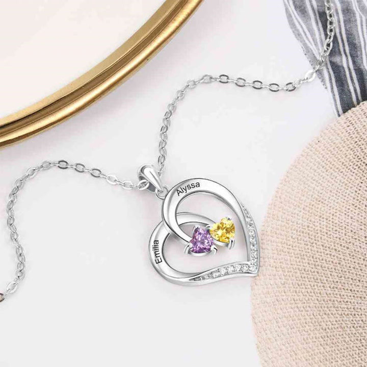 Olivenorma Custom Heart Promise 2 Pietre Portafortuna Nome Collana Incisione