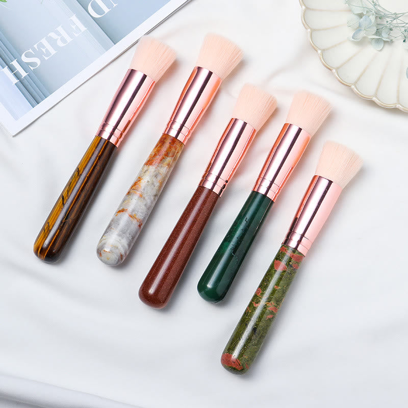 Olivenorma Pennello per il trucco con manico in cristallo naturale e decorazione in pietra preziosa 