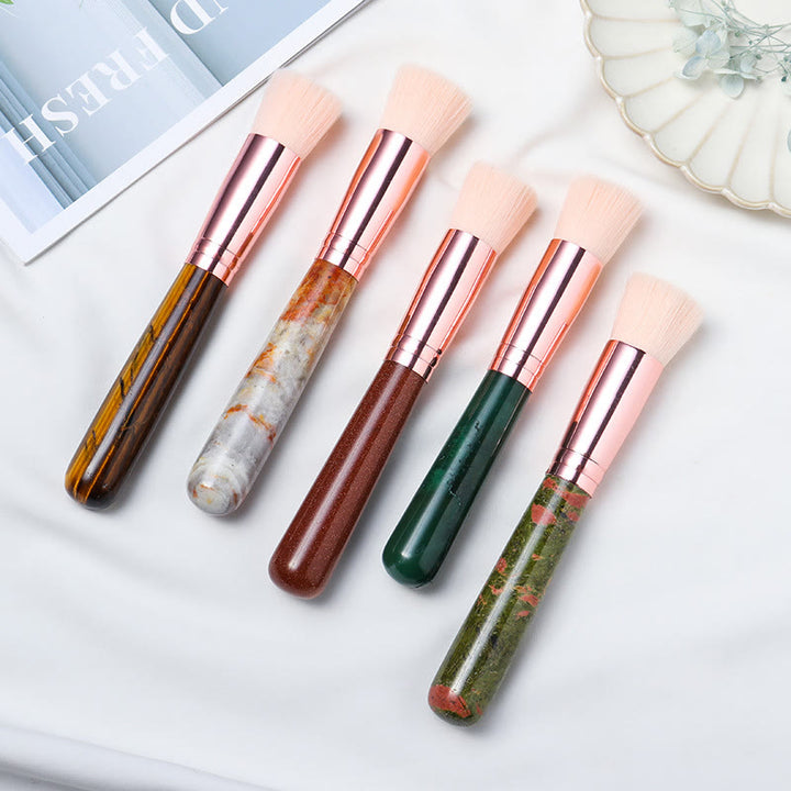 Olivenorma Pennello per il trucco con manico in cristallo naturale e decorazione in pietra preziosa 