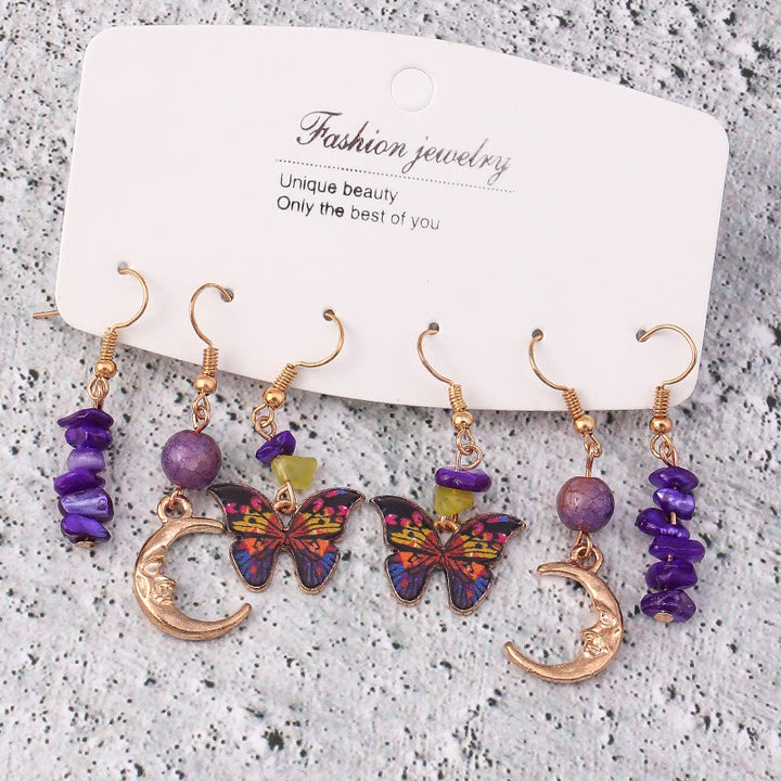 Olivenorma Ametista Viola Agata Farfalla Luna Ciondolo Orecchini Set