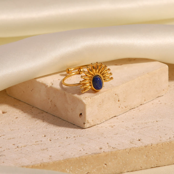 Anello Olivenorma in acciaio inossidabile placcato oro 18k con lapislazzuli 