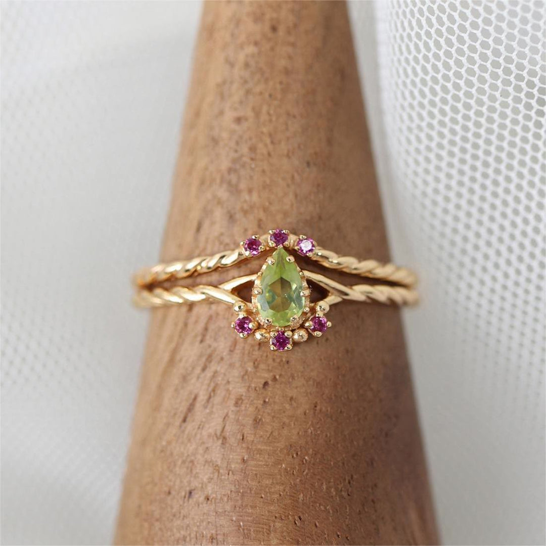 Olivenorma Dainty Peridot Pink Crystal Anello Regolabile Impilabile