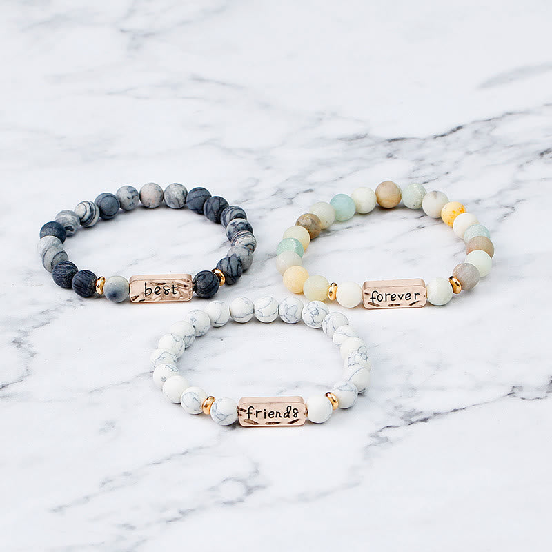 Olivenorma Natural Gemstone Best Friend Forever Set di 3 bracciali con incisione