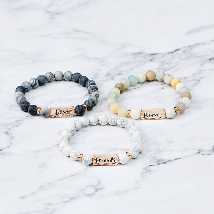 Olivenorma Natural Gemstone Best Friend Forever Set di 3 bracciali con incisione