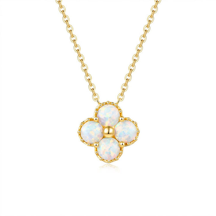 Olivenorma Collana in argento sterling S925 con quadrifoglio e opale