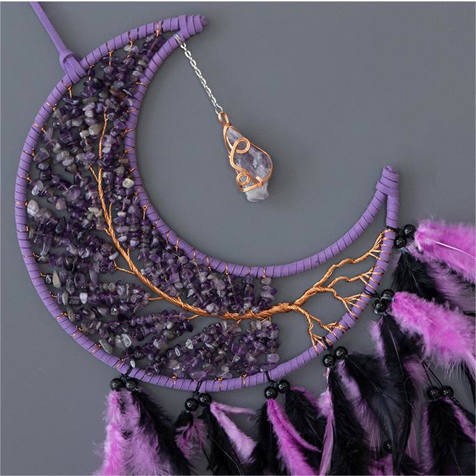 Olivenorma Ghiaia naturale intrecciata Albero della vita Luna Dream Catcher