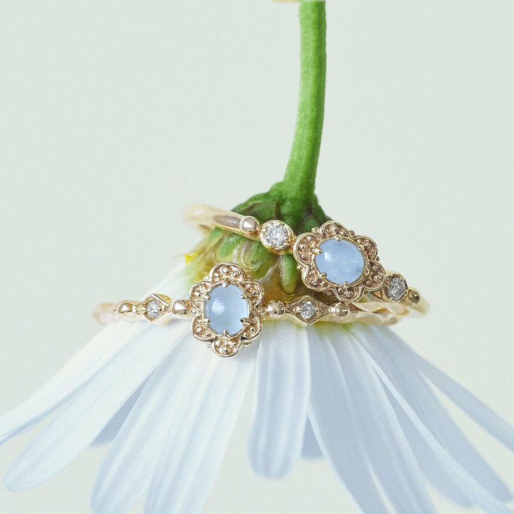 Olivenorma Anello Vintage con Fiori di Margherita in Acquamarina Naturale 