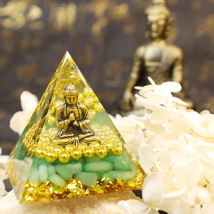 Olivenorma Avventurina Verde con Piramide di Orgone del Buddha 