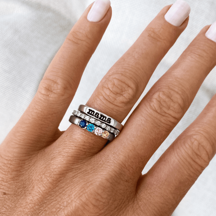 Olivenorma regalo personalizzato pietra portafortuna con zircone set di anelli da 3 pezzi
