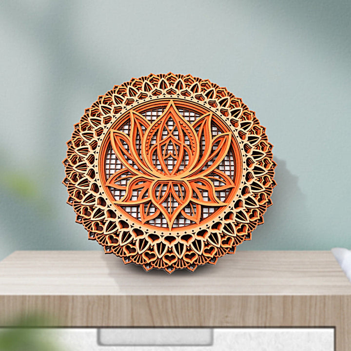 Olivenorma Lotus Mandala Decorazione murale in legno con incisione 3D