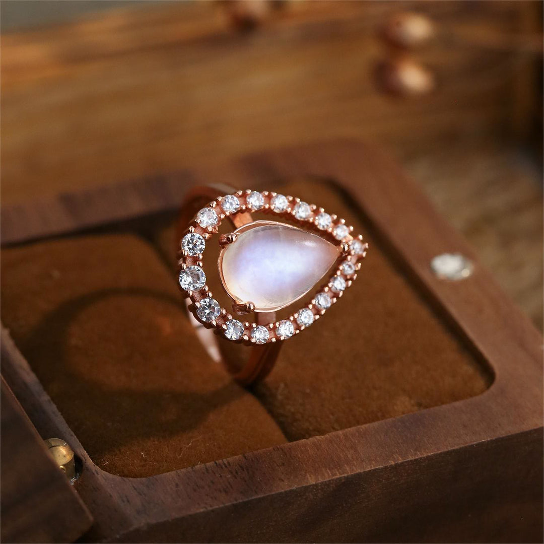 Anello Olivenorma Water Drop Moonstone Zircone bianco S925 in oro rosa 