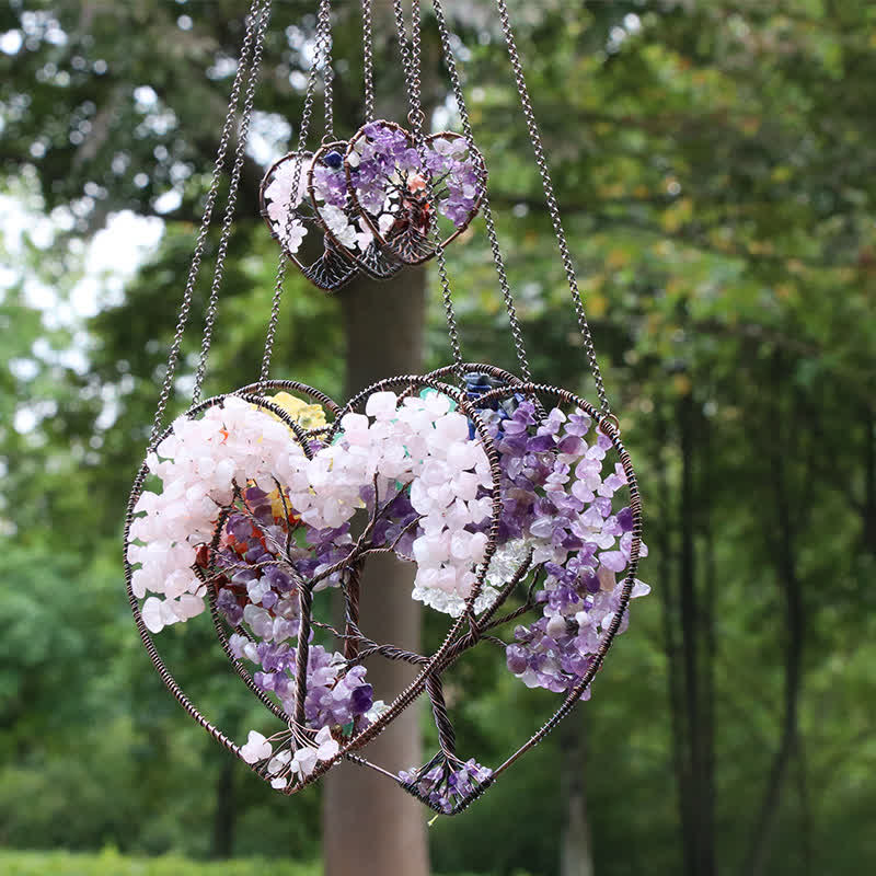 Olivenorma Cuore Forma Chakra Albero della Vita Cristallo Dream Catcher