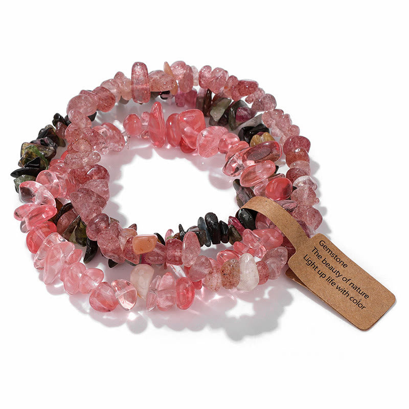 Bracciale Olivenorma a tre strati con ghiaia di cristallo irregolare naturale