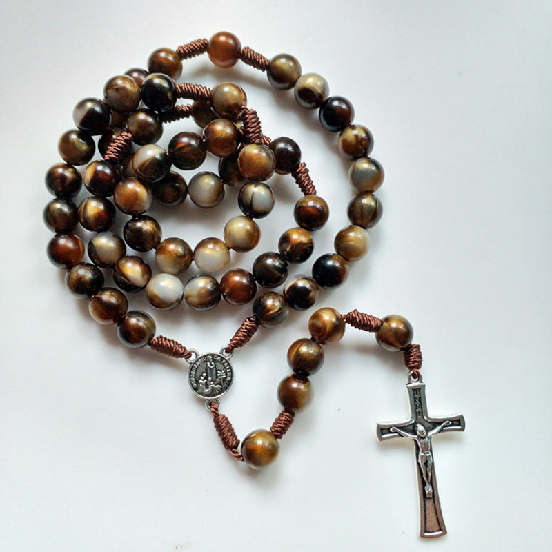 Olivenorma 10mm Agata Perline Gesù Croce Pendente Collana Rosario 