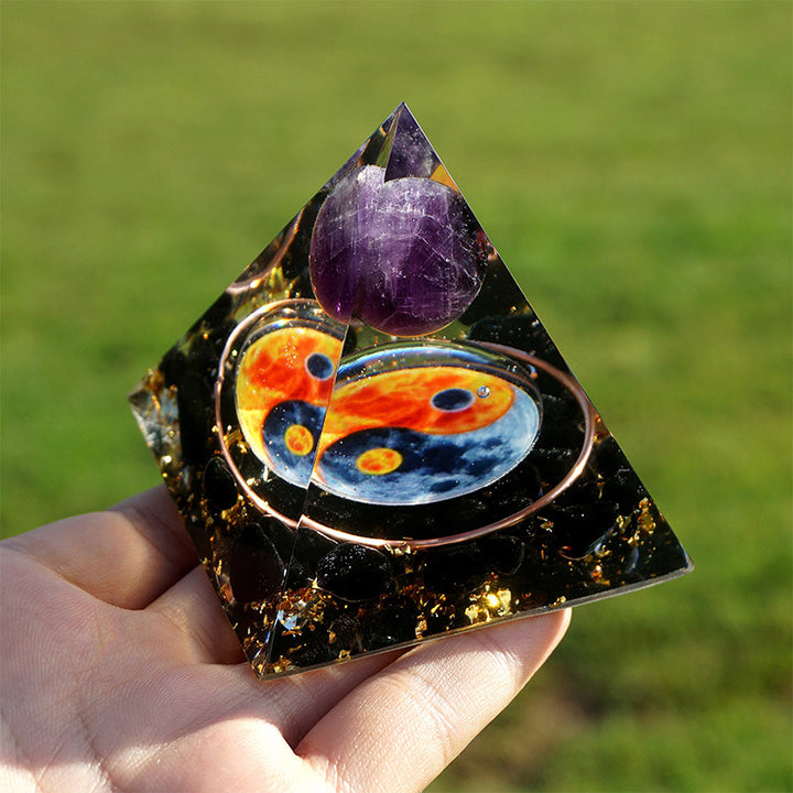 Olivenorma Ametista Yin Yang Serie Piramide Orgonica Bilanciata 
