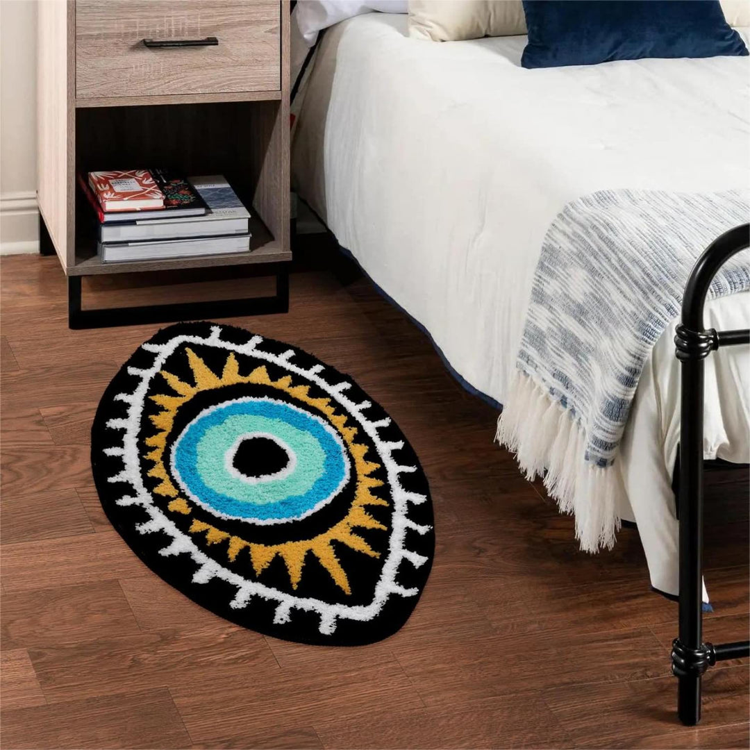 Olivenorma Tappeto antiscivolo per il bagno con motivo Evil Eye nero, lavabile 