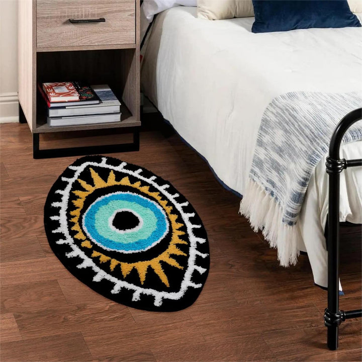 Olivenorma Tappeto antiscivolo per il bagno con motivo Evil Eye nero, lavabile 