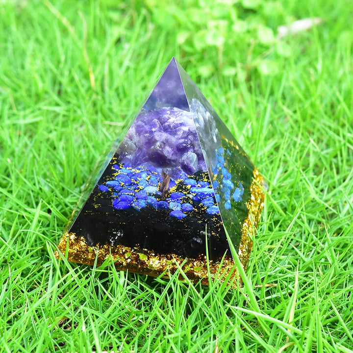 Olivenorma Ametista Ossidiana Lapislazzuli Albero della vita Piramide di orgone 