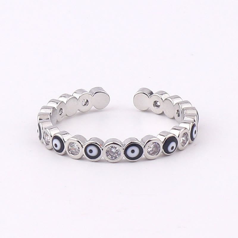 Olivenorma Anello regolabile con zircone bianco e colorato malocchio 