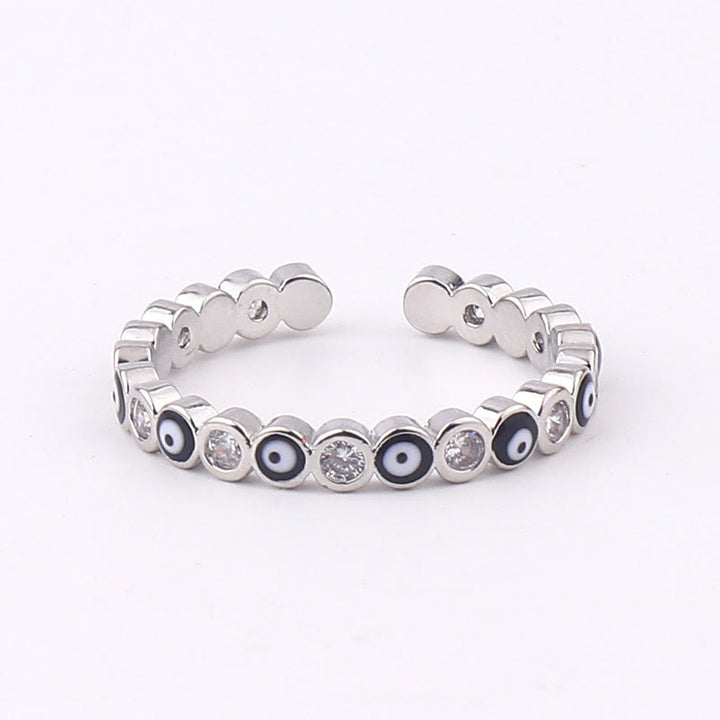 Olivenorma Anello regolabile con zircone bianco e colorato malocchio 