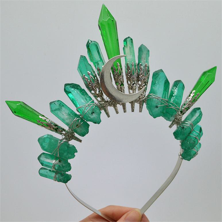 Olivenorma Corona in cristallo naturale con luna d'argento fatta a mano - Fluorite verde - image 11