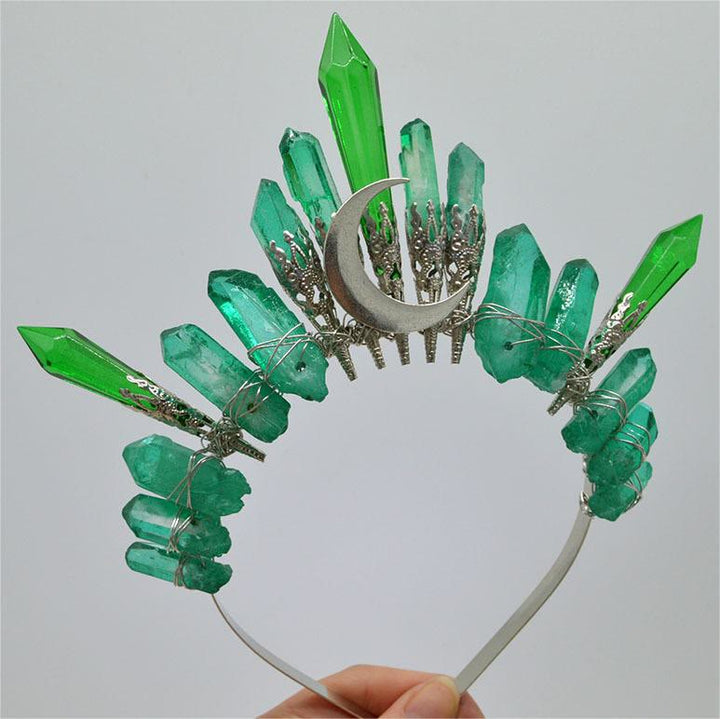 Olivenorma Corona in cristallo naturale con luna d'argento fatta a mano - Fluorite verde - image 11