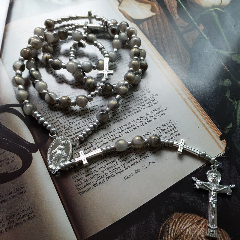 Collana rosario con perline a sfera in acrilico grigio Olivenorma 