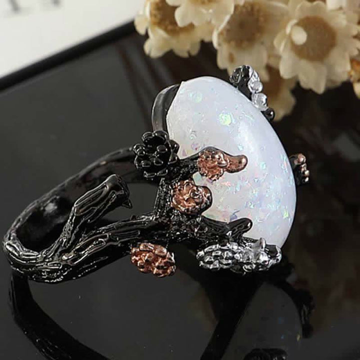 Olivenorma "Midnight Blossom": -Anello Magic Tree Opal