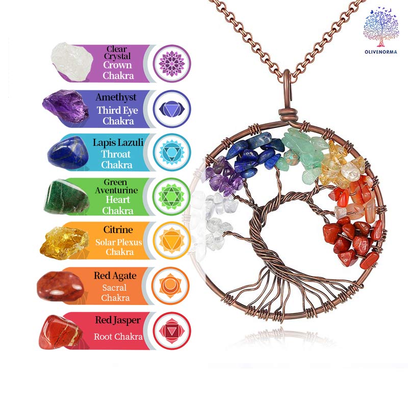 Collana con albero della vita dei chakra naturali Olivenorma