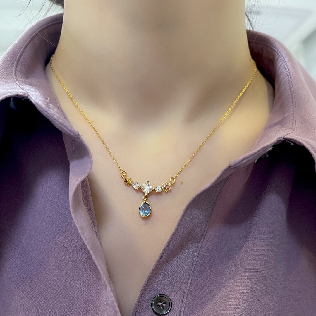 Collana di ispirazione vintage con ciondolo in zircone blu Olivenorma e elemento a stella - image 1