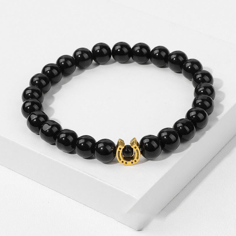 Olivenorma Bracciale con ciondolo a forma di ferro di cavallo con perline in pietra naturale da 8 mm 
