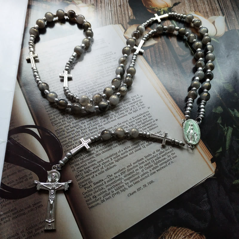 Collana rosario con perline a sfera in acrilico grigio Olivenorma 