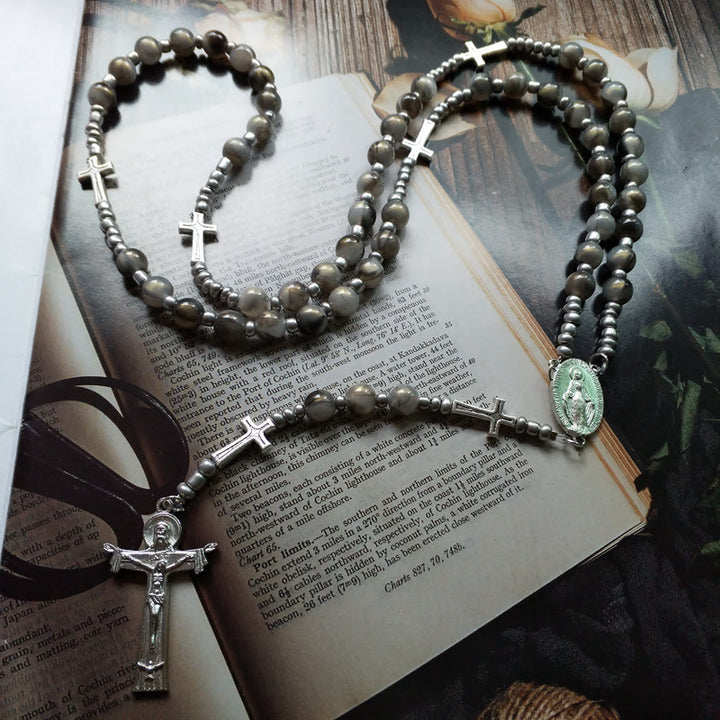 Collana rosario con perline a sfera in acrilico grigio Olivenorma 