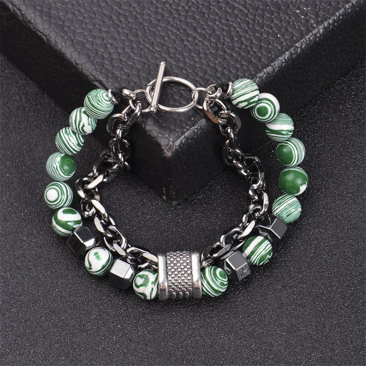 Olivenorma Bracciale a catena in titanio con pietra malachite da 8 mm 