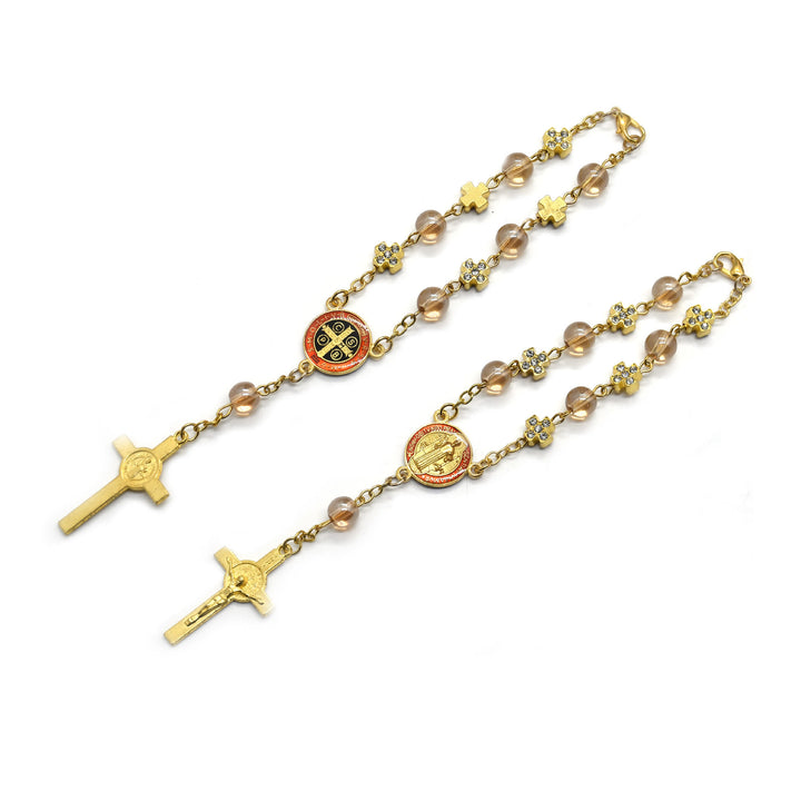 Olivenorma Rosario con perline di preghiera Bracciale con croce in oro