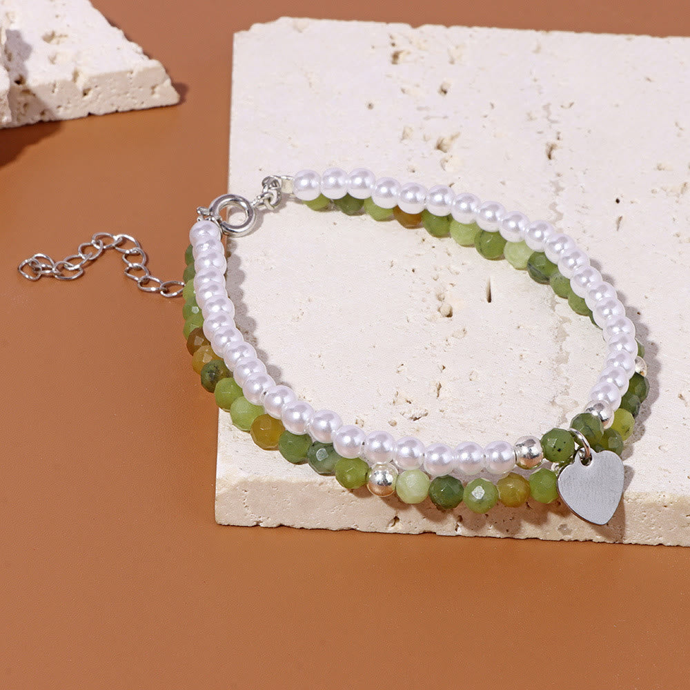 Olivenorma Bracciale Doppio Strato con Ciondolo a Cuore in Perla e Pietra Sfaccettata