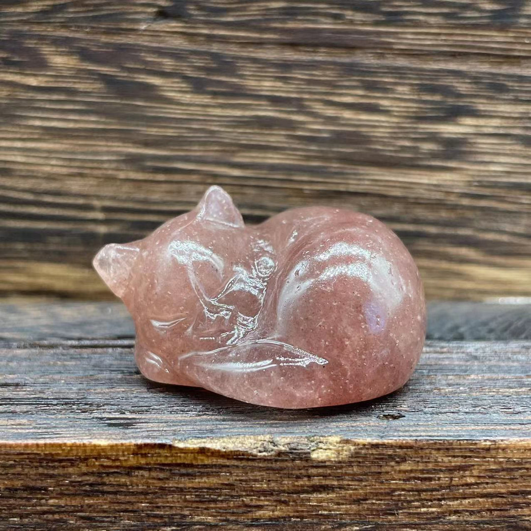 Olivenorma 4cm Decorazione in pietra preziosa di cristallo naturale a forma di gatto - Quarzo Fragola - image 19