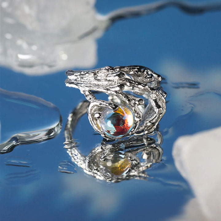 Anello in pietra di luna con motivo a rami irregolari Olivenorma