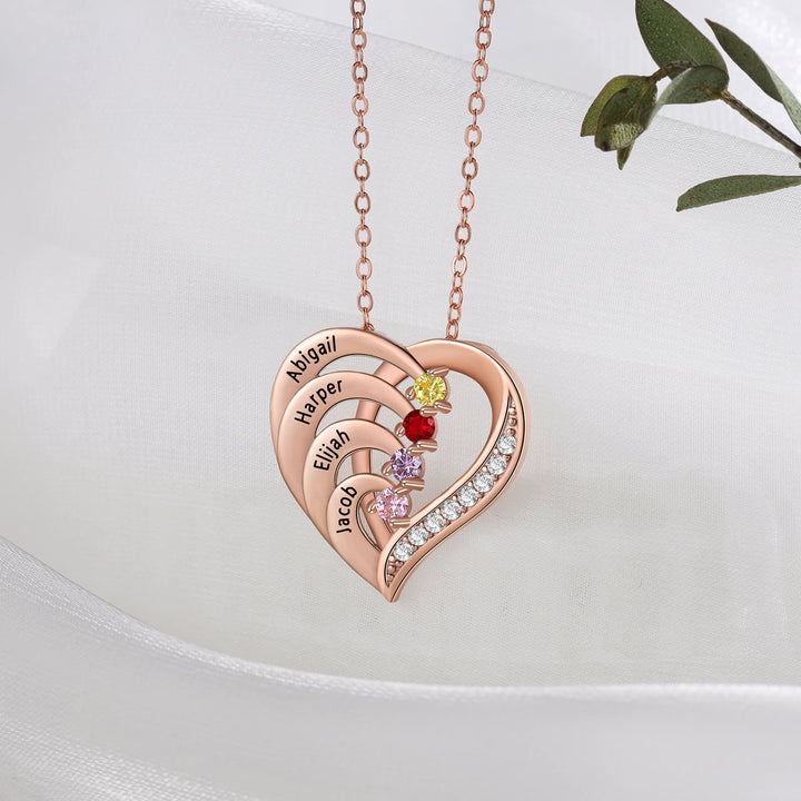 Collana personalizzata Olivenorma con cuore inciso e pietre portafortuna