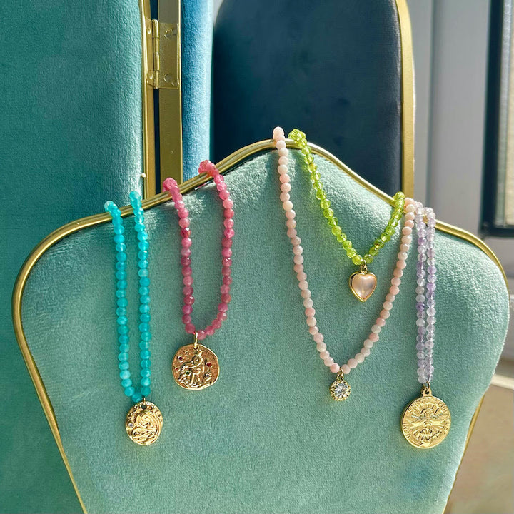 Collana con ciondolo in metallo con cristallo naturale Olivenorma